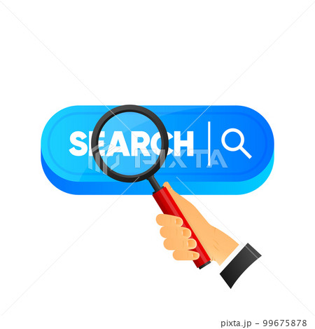 Using magnifying glass searching a on the internet browser. Looking for information. Searching concept. Vector illustration. 99675878