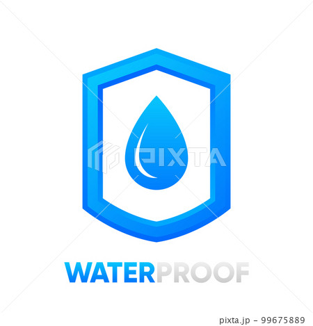Waterproof shield icon. Water resistant icons for package. Water drop protection concept. Logo isolated on white background. Vector illustration. 99675889