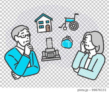 老後や終活について相談するシニア夫婦のベクターイラスト素材／家族／カップル 99676131