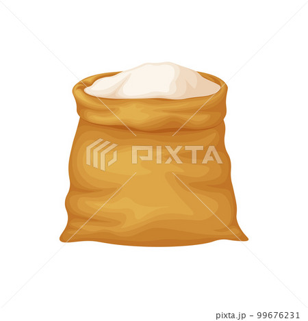 A bag of flour. A large bag filled with white wheat flour. Raw materials for the preparation of bread and flour products. Vector illustration isolated on a white background 99676231