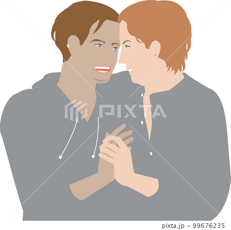 見つめあう仲の良い恋人の男性同士のカップルのイラスト 99676235