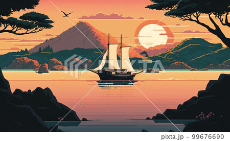 瀬戸内海を航行する北前船