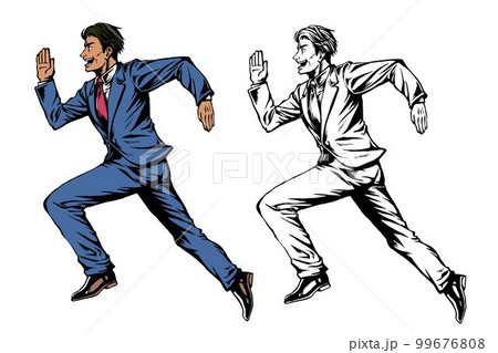 アメコミ風日本人男性　ビジネス男性　走る　線画　カラー 99676808