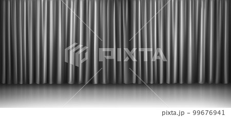 Stage floor background with silver silk curtain 99676941