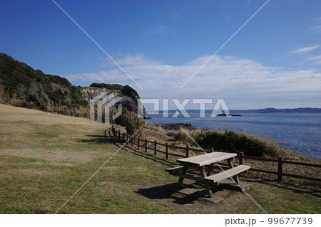 千葉県大房岬の芝生が広がる南芝生園地と青い海 千葉県大房岬の芝生が広がる南芝生園地と青い海 99677739