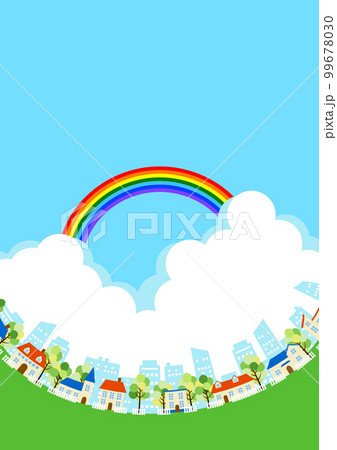 虹のある初夏の穏やか街並み背景タテ 99678030