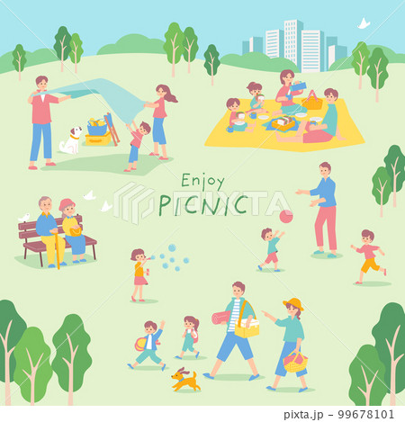 ピクニックを楽しむ人々 スクエア ピクニックを楽しむ人々 スクエア 99678101