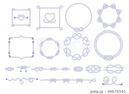 Nautical rope knots, frames and border set. Seamless decorative marine rope 99678591