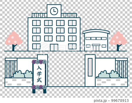 入學儀式學校和櫻花（畫線） 99678913