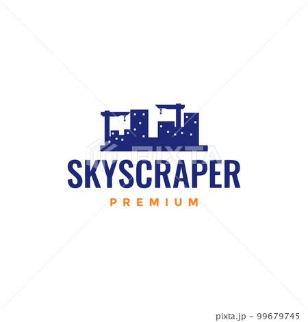 skyscraper apartment building construction crane weight equipment logo design vector icon 99679745