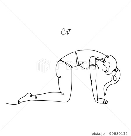 Single line drawing of a girl in yoga pose with name 99680132