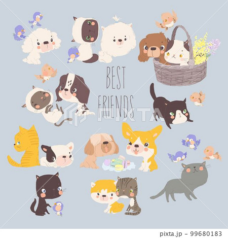 Cartoon Set with Funny Cats, Dogs and Birds 99680183