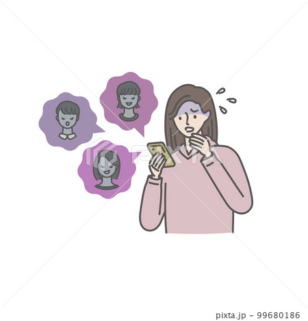 SNSで悪口を言われ青ざめる若い女性 SNSで悪口を言われ青ざめる若い女性 99680186