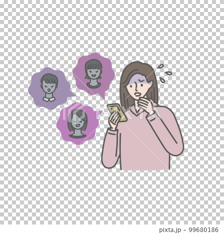 SNSで悪口を言われ青ざめる若い女性 SNSで悪口を言われ青ざめる若い女性 99680186