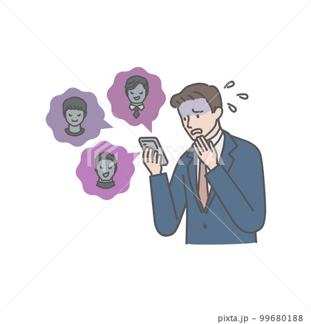SNSで悪口を言われ青ざめる若い男性 SNSで悪口を言われ青ざめる若い男性 99680188