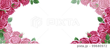 Handdrawn Watercolor roses frame boarder on the white background. Scrapbook design elements. Typography poster, wedding invitation, postcard, label, banner design. 99680972