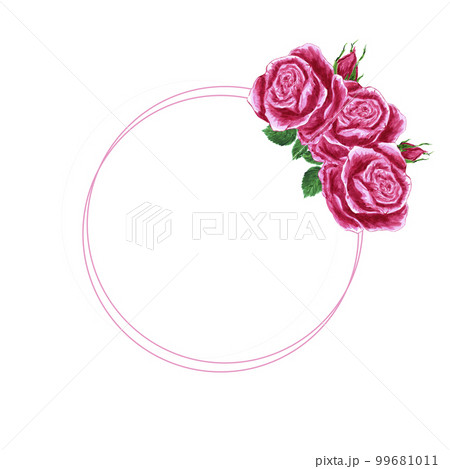 Handdrawn Watercolor pink roses wreath boarder on the white background. Scrapbook design elements. Typography poster, wedding invitation, postcard, label, banner design 99681011