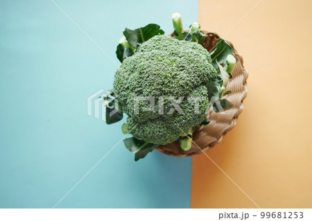 top view of Fresh broccoli on color background  99681253