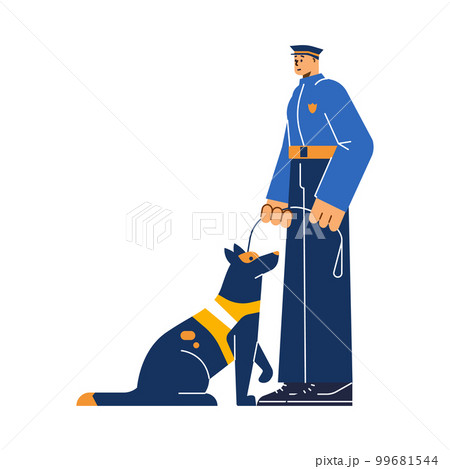 Policeman standing with assistance dog flat style, vector illustration Policeman standing with assistance dog flat style, vector illustration 99681544