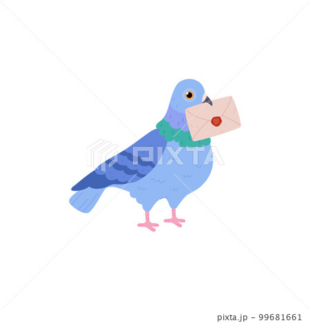 Cute pigeon holding letter in envelope, cartoon flat vector illustration isolated on white background. Cute pigeon holding letter in envelope, cartoon flat vector illustration isolated on white background. 99681661