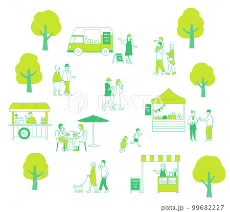 緑の木々とマルシェで賑わう人々の背景素材 緑の木々とマルシェで賑わう人々の背景素材 99682227