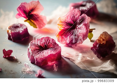 AI generated sweets made of hibiscus flowers AI generated sweets made of hibiscus flowers 99683309