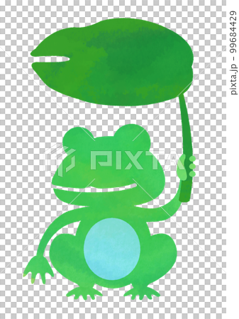 Illustration material Watercolor style illustration of a frog holding a lotus leaf 99684429