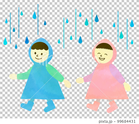 Illustration material Watercolor style illustration of a child wearing a raincoat 99684431
