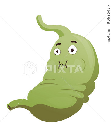 Stomach troubles icon. Sad suffering sick human stomach. Vector flat cartoon illustration design. Unhealthy stomach face character. Digestive tract with stomach ache Stomach troubles icon. Sad suffering sick human stomach. Vector flat cartoon illustration design. Unhealthy stomach face character. Digestive tract with stomach ache 99685457