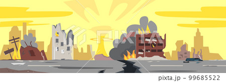 Destroyed city with nuclear explosion 99685522