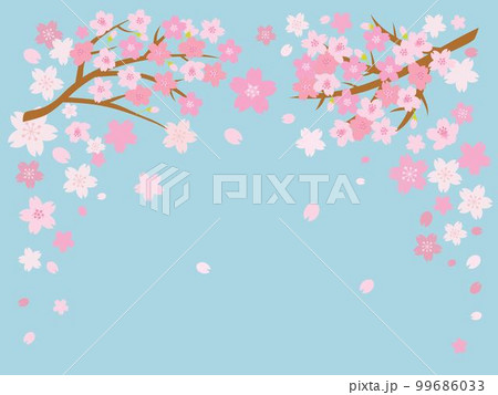 ピンクの桜と青空の背景イラスト 99686033