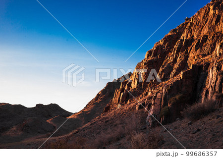 Sunrise rocky picturesque landscape in central asia, in the Almaty region of Kazakhstan 99686357
