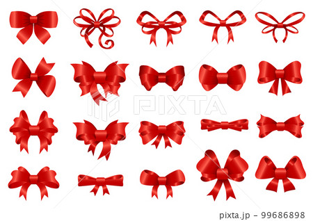 Red bows set graphic elements in flat design. 99686898 PIXTA