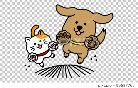 走る犬と猫（シンプル） 99687763