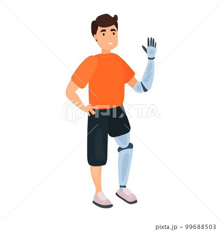 Man with prosthetic leg and hand flat icon. Colored vector element from disabled collection. Creative Man with prosthetic leg and hand icon for web design, templates and infographics. Man with prosthetic leg and hand flat icon. Colored vector element from disabled collection. Creative Man with prosthetic leg and hand icon for web design, templates and infographics. 99688503