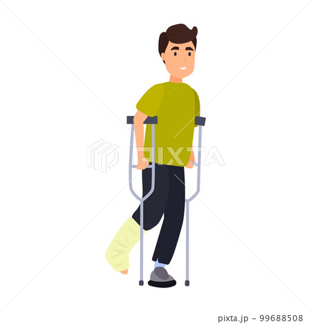 Man with crutches flat icon. Colored vector element from disabled collection. Creative Man with crutches icon for web design, templates and infographics. 99688508