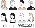 髪型や服装の様々な女性たち【白背景】 99688681