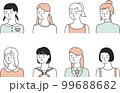 髪型や服装の様々な若い女性たち【白背景】 99688682