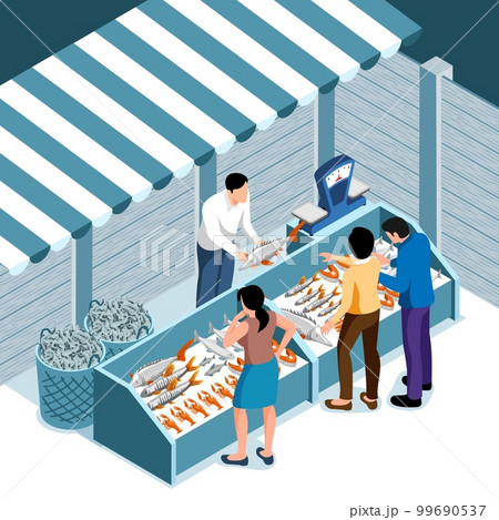 Sea Food Market Isometric Background 99690537
