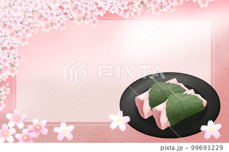 桜餅・長方形フレーム有り 背景 桃色 差分有 99691229