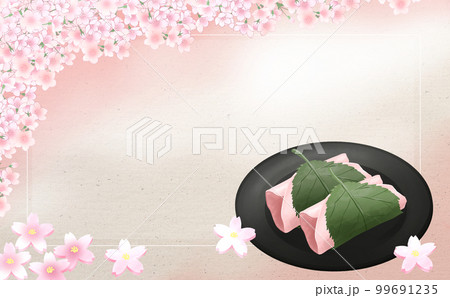 桜餅・長方形フレーム有り 背景 レトロ桃グラデーション 差分有 99691235
