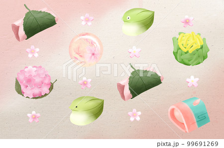 桜餅・春の和菓子8種詰め合わせ -レトロ背景- 差分有 桜餅・春の和菓子8種詰め合わせ -レトロ背景- 差分有 99691269