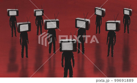 Propaganda, tv, zombies, blank screen, dark art	 99691889