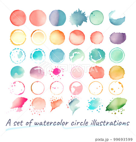 イメージ素材:抽象的な円形の水彩風ブラシテクスチャセット イメージ素材:抽象的な円形の水彩風ブラシテクスチャセット 99693599