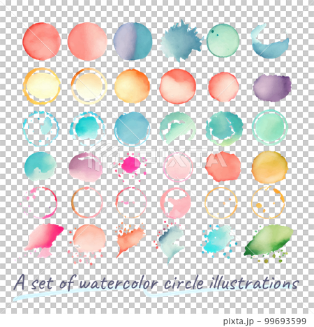 イメージ素材:抽象的な円形の水彩風ブラシテクスチャセット イメージ素材:抽象的な円形の水彩風ブラシテクスチャセット 99693599
