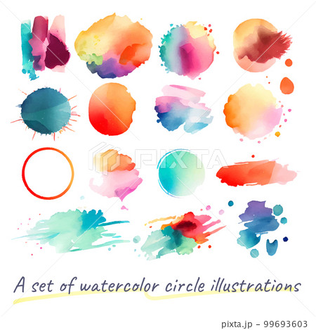 イメージ素材：抽象的な円形の水彩風ブラシテクスチャセット	 99693603