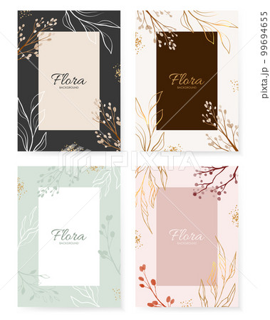 Modern Floral Frame. Elegant abstract background. Universal hand drawn floral templates in warm colors perfect for an autumn or summer wedding and birthday invitations 99694655
