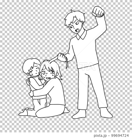 被父親打的母親和哭鬧的孩子(畫線) 被父親打的母親和哭鬧的孩子(畫線) 99694724