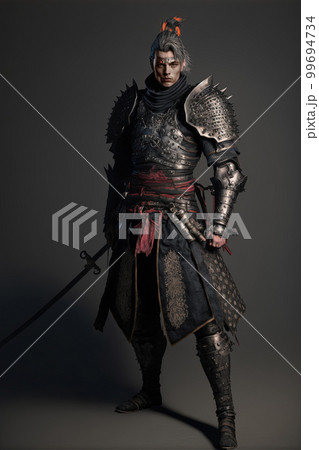 黒い甲冑を着た侍 99694734