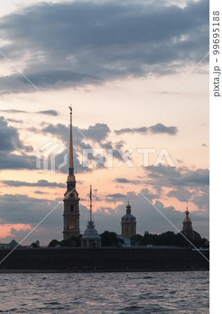 Peter and Paul fortress silhouette at night, St-Petersburg Peter and Paul fortress silhouette at night, St-Petersburg 99695188